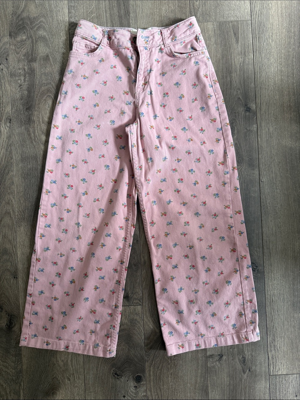 Mini Boden Pink Floral Wide-Leg Jeans